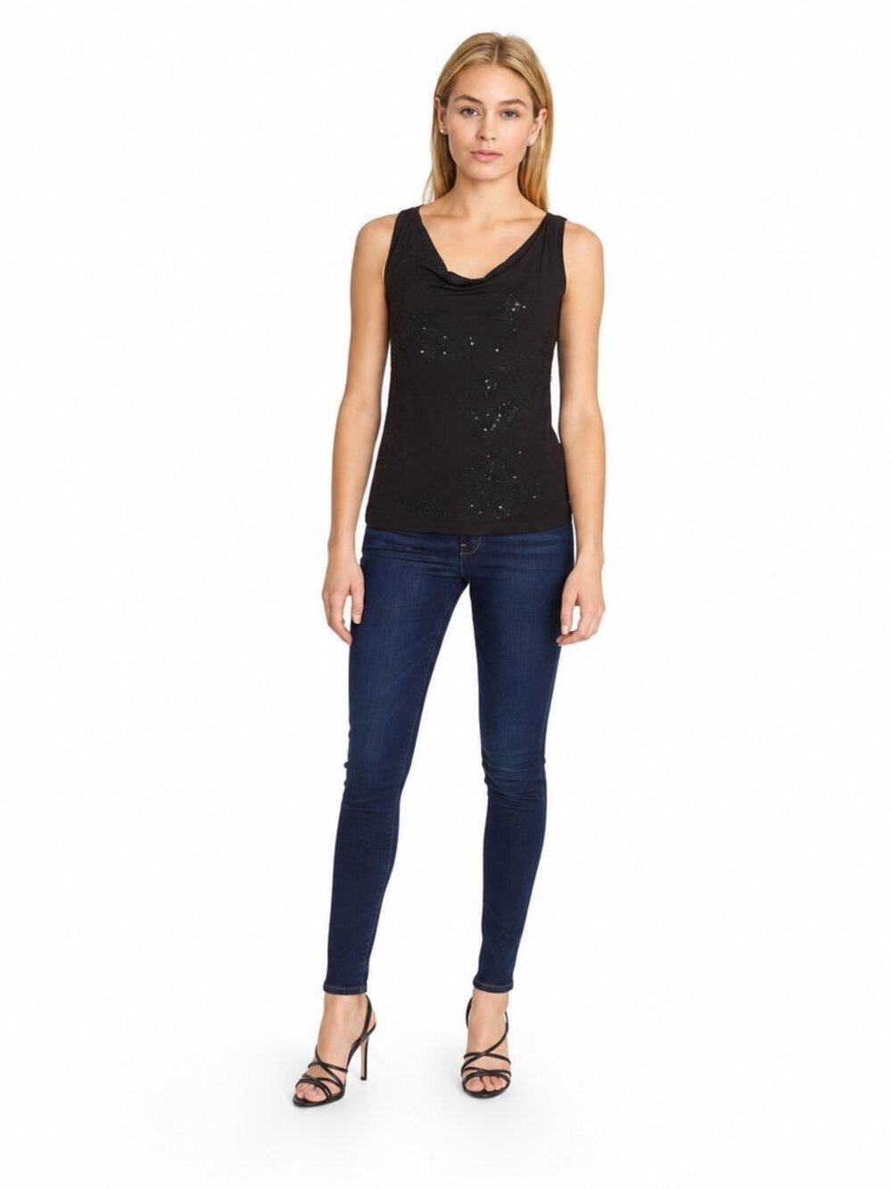 GUESS Black Sequin Racerback Top XS – Glam Night Out Statement Piece